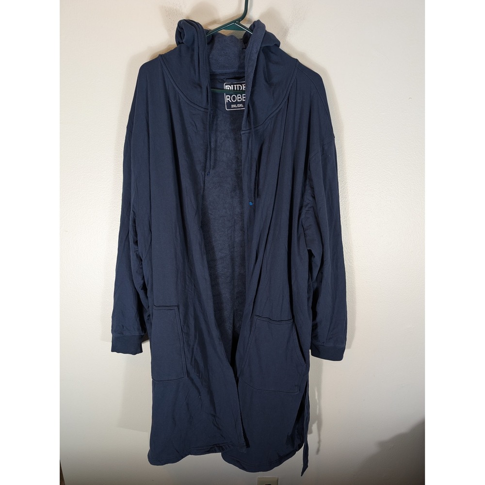 DudeRobe Mens 2XL/3XL Navy Blue Hooded Bathrobe Jersey Knit Lined Robe